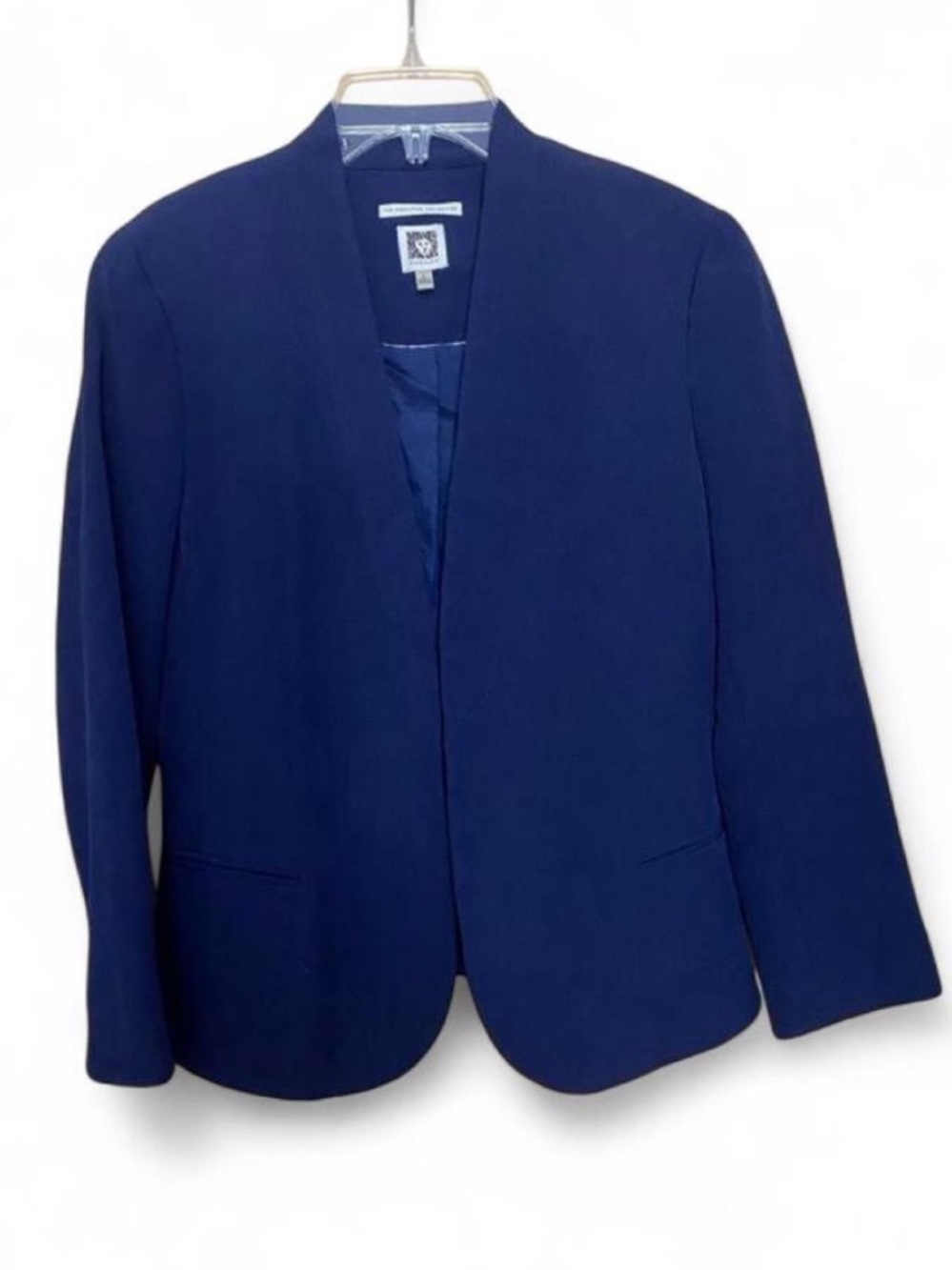 Anne Klein Navy Open Front Collarless Blazer The Executive Collection Size 6